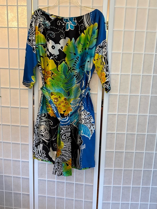 Cache Dresses & Skirts - Cache Blue, Black & Green Tropical Print Midi Dress